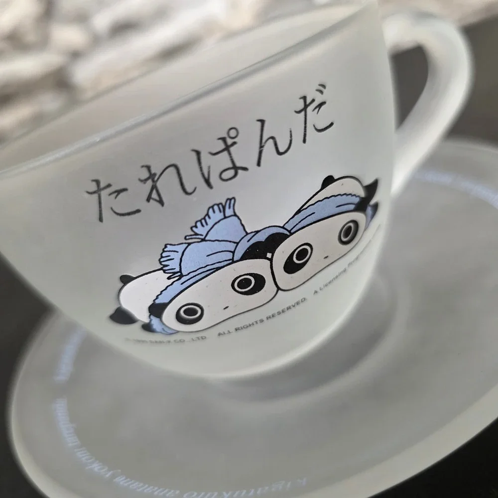 San-X Tarepanda 1999 Frosted Glass Cup‎ & Saucer Set Heisei Retro